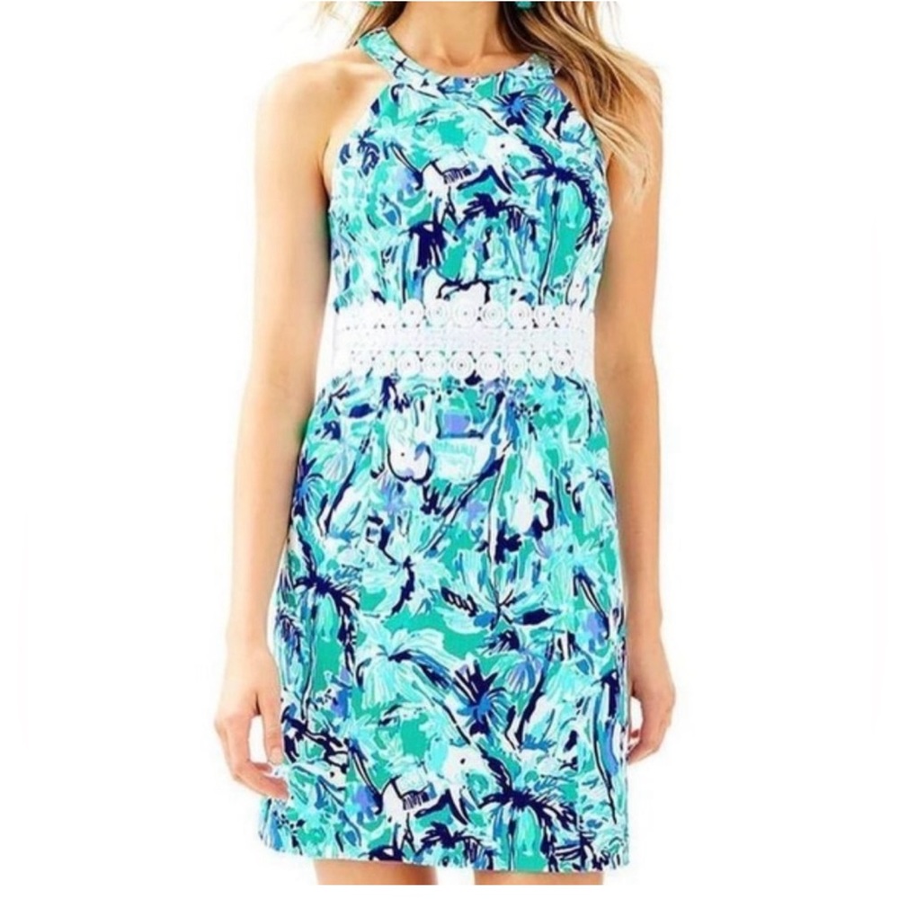 Lilly Pulitzer Ashlyn Shift Dress Sz 12 in Tropical Turquoise Elephant Appeal